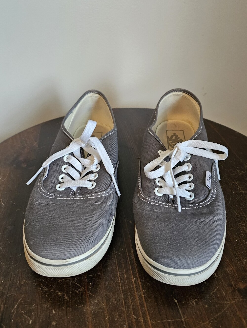 Vans Gray Canvas Lace-Up Sneakers with White Laces